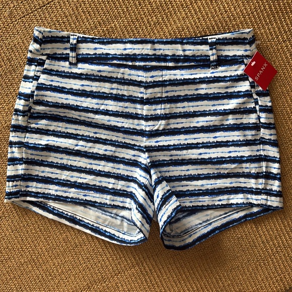 NWT! SPANX sunshine short. Blue painted stripe. Inseam: 4”=S&M. 6”=XL. $68 - Picture 7 of 15